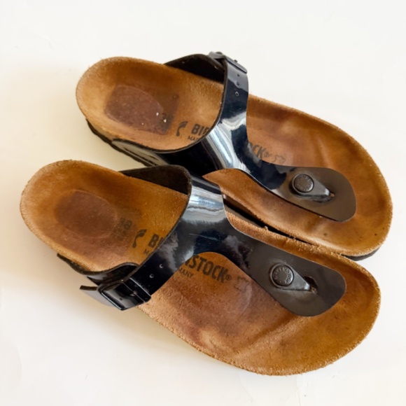 Birkenstock Gizeh Black Patent Leather Sandals Size 7 - Picture 2 of 6